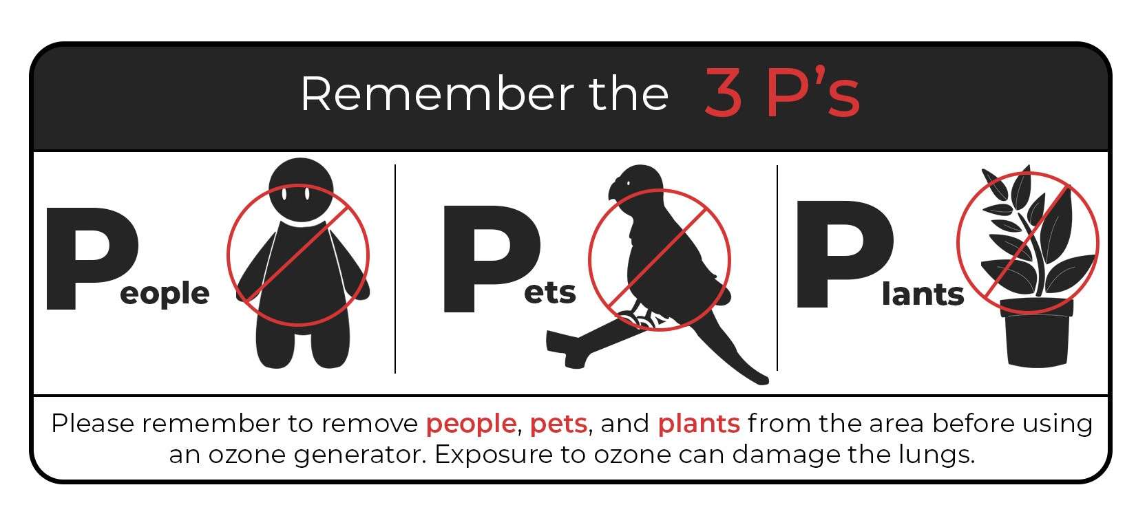 An infographic demonstrating the dangers of exposing people, pets, and plants to ozone