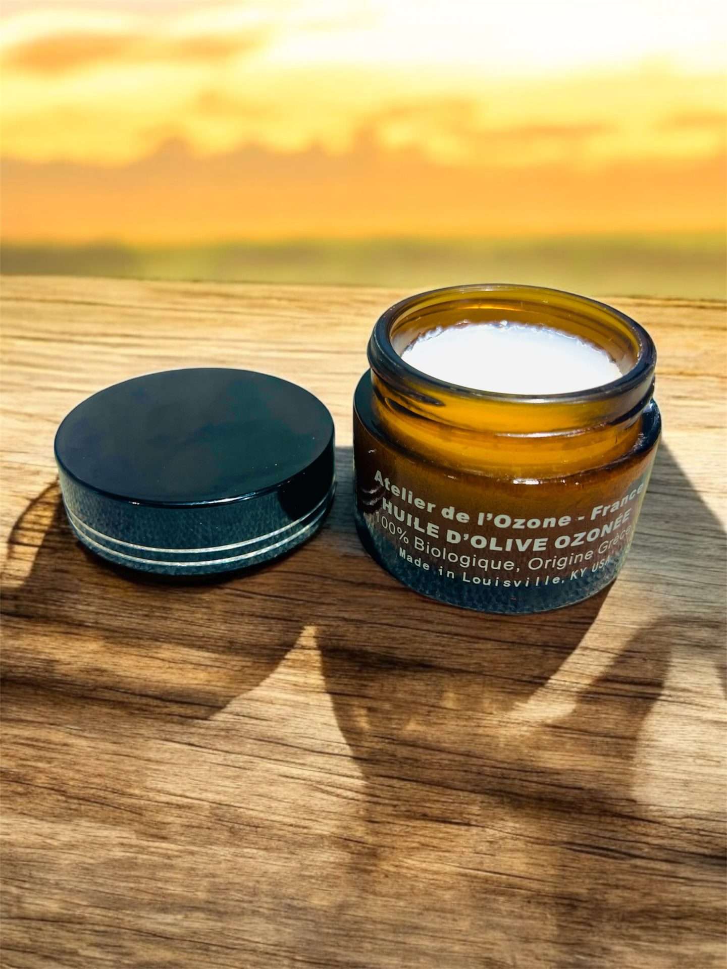 open jar of ozonated olive oil