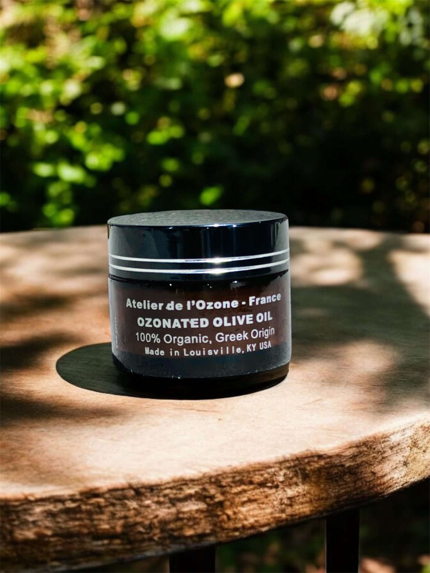 ozonated olive oil on table